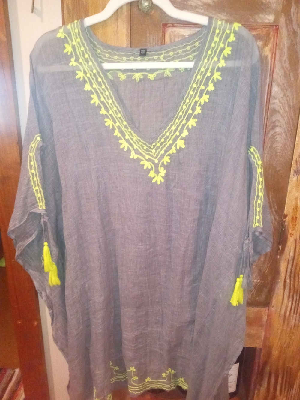 2 Chic Gray Tunic Top with Neon Yellow Embroidery
